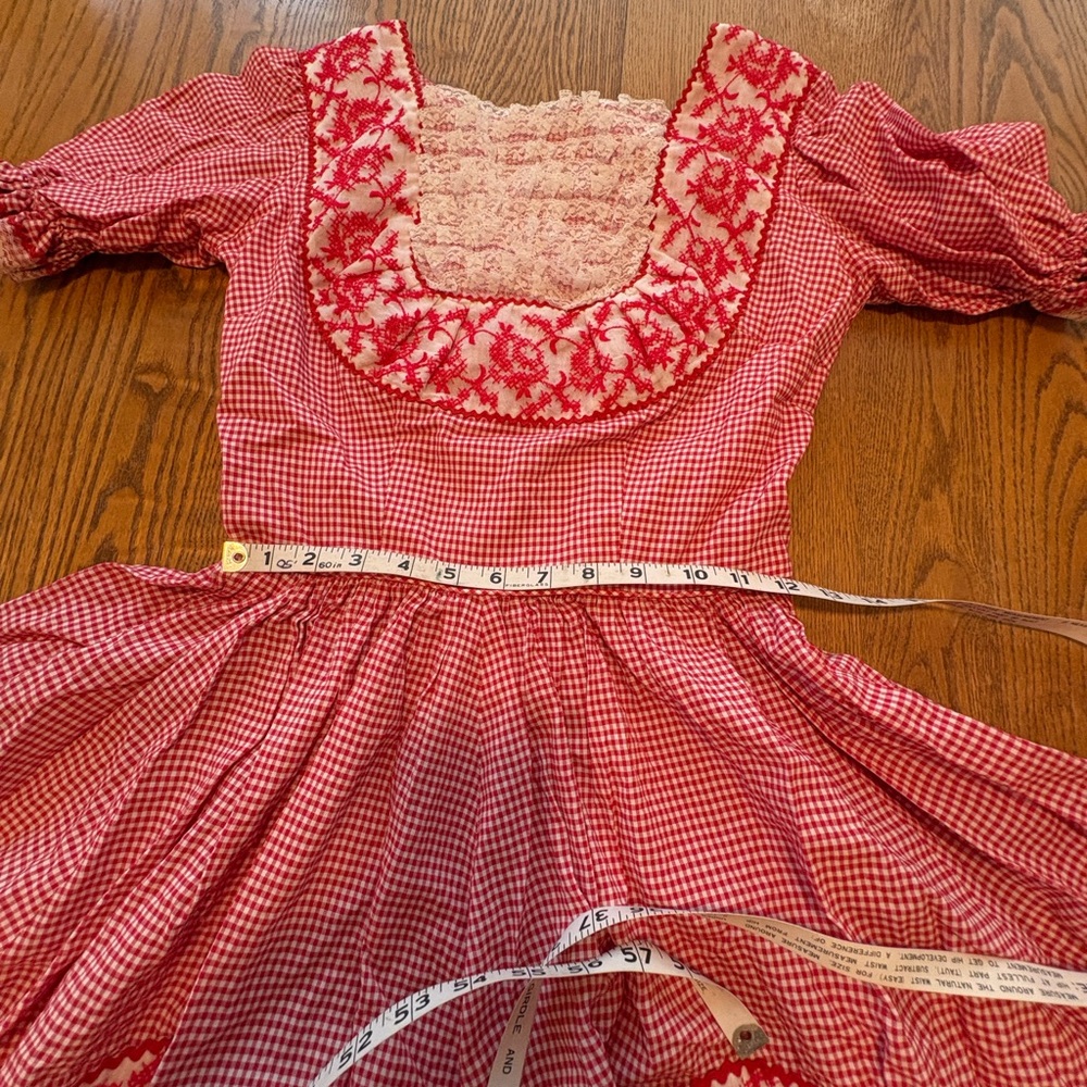 Vintage Nita Smith Red Gingham Embroidered Square Dance Dress Ruffles Lace S - Picture 5 of 10